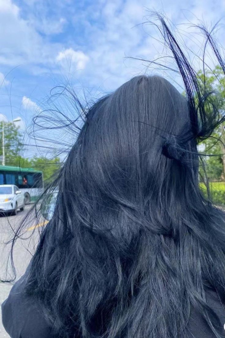 Blue Undertone Black Hair, Black Hair With Hint Of Blue, Navy Blue Hair Ideas, Black Blueish Hair, Blueish Brown Hair, Dark Blue On Brown Hair, Black Dark Blue Hair, Subtle Blue Hair Brunette, Dark Ashy Blue Hair