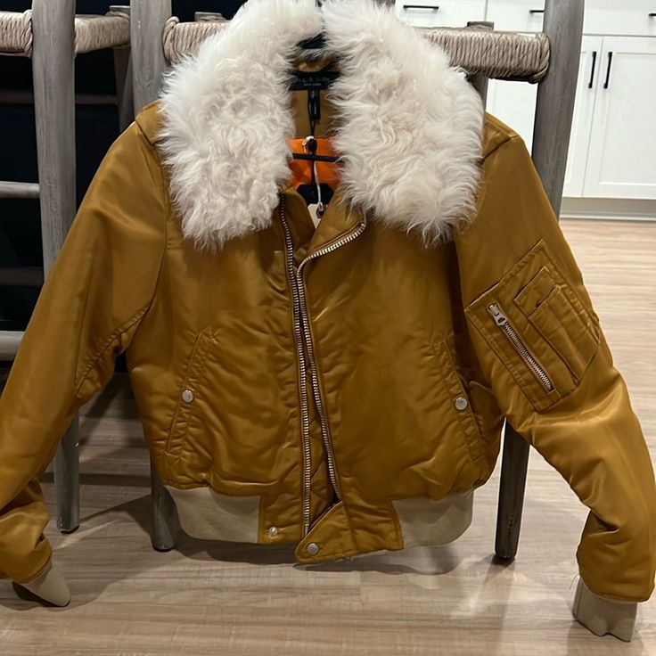 Never Worn Fall Aviator Outerwear, Fitted Aviator Outerwear For Fall, Highschool Au, Silver Jacket, Trim Jacket, Military Style Jackets, Black Faux Fur, Rag And Bone, Bomber Jackets