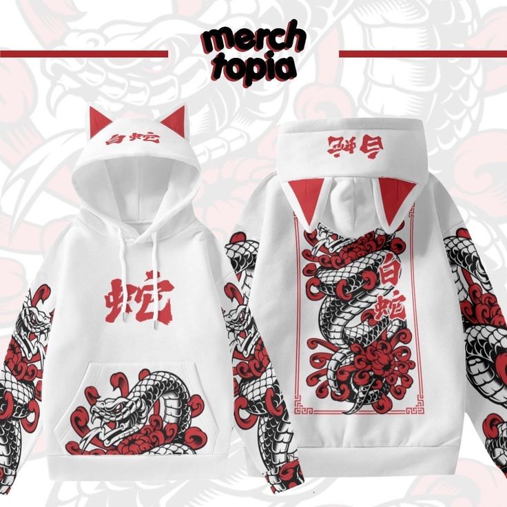 This cute, one of a kind Japanese White Snake Hoodie, with beautiful high-quality printing, will quickly become your favorite hooded sweatshirt. Perfect gift for friends and family members, especially for those who are passionate and interested in Japanese culture or are from Japan. : : : : : : : : : : : : : : : : : : : : : : : : : : : : : : : : : : : : : : : : : : : :  This product will take 5-7 business days to manufacture and will be shipped immediately after production. : : : : : : : : : : : Two Piece Hoodie Set, Winter Anime Print Hooded Top, White Harajuku Hooded Hoodie, Harajuku Style Red Long Sleeve Top, Red Long Sleeve Harajuku Top, White Harajuku Hoodie With Cartoon Print, Harajuku White Hoodie Tops, Harajuku Style White Hoodie Top, White Harajuku Hoodie Top