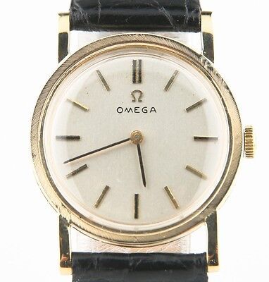 Vintage Omega 14k Yellow Gold Hand-Winding Mechanical Watch w/ Leather Strap  | eBay Classic Yellow Gold Watch Bands With Round Dial, Classic Business Jewelry With Analog Detail, Timeless Yellow Gold Watch Bands With Polished Finish, Timeless Yellow Gold Polished Watch Bands, Classic Yellow Gold Analog Jewelry And Watches, Timeless Yellow Gold Watch Bands For Business, Luxury 14k Gold Watch For Formal Occasions, Classic Gold Watch Accessories For Formal Occasions, Timeless Yellow Gold Jewelry And Watches For Formal Occasions