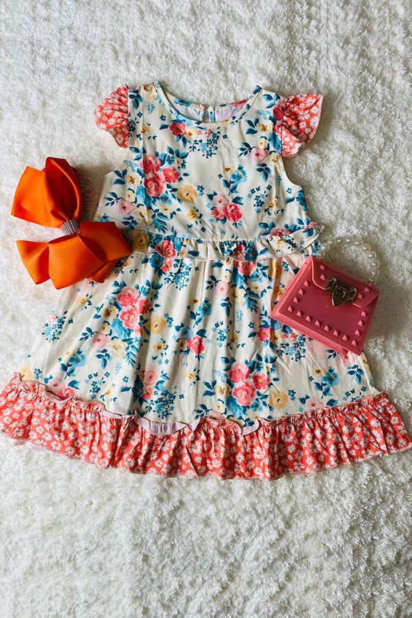 XCH0555-19H Floral printed short sleeve girls swirl dress w/ruffle trim Size chart XXS 6-12MXS 12-18MS 2TM 3TLRG 4TXL 5-6YXXL-6-7YXXXL 7-8 Swirl Dress, Skirt Swimsuit, Mommy And Me Outfits, Baby Gown, Jumpsuit Shorts Rompers, Floral Print Shorts, Short Jumpsuit, Girls Rompers, Girls Sweaters