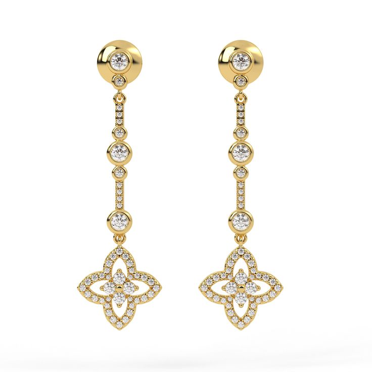 Enhance your elegance with our exquisite Diamond Hanging Earrings in 14k Gold, designed to captivate and illuminate every occasion. Crafted with meticulous attention to detail, these earrings feature a delicate cascade of dazzling diamonds set in lustrous 14k gold. Each earring showcases a brilliant array of round-cut diamonds, meticulously selected for their exceptional clarity and brilliance. The sophisticated design ensures a graceful dangle that catches the light with every movement, creating a mesmerizing sparkle that complements any ensemble.     Gross weight  - 5.605 Diamond quality - 1.23 ct Packing type - Box packing Perfect for adding a touch of glamour to both casual and formal attire, these earrings are a timeless expression of sophistication and style. Whether worn as a statem Diamond Hanging Earrings, Earrings Hanging, Diamond Earrings For Women, Box Packing, Earring For Women, Diamond Earring, Gold Diamond Earrings, Hanging Earrings, Sophisticated Design