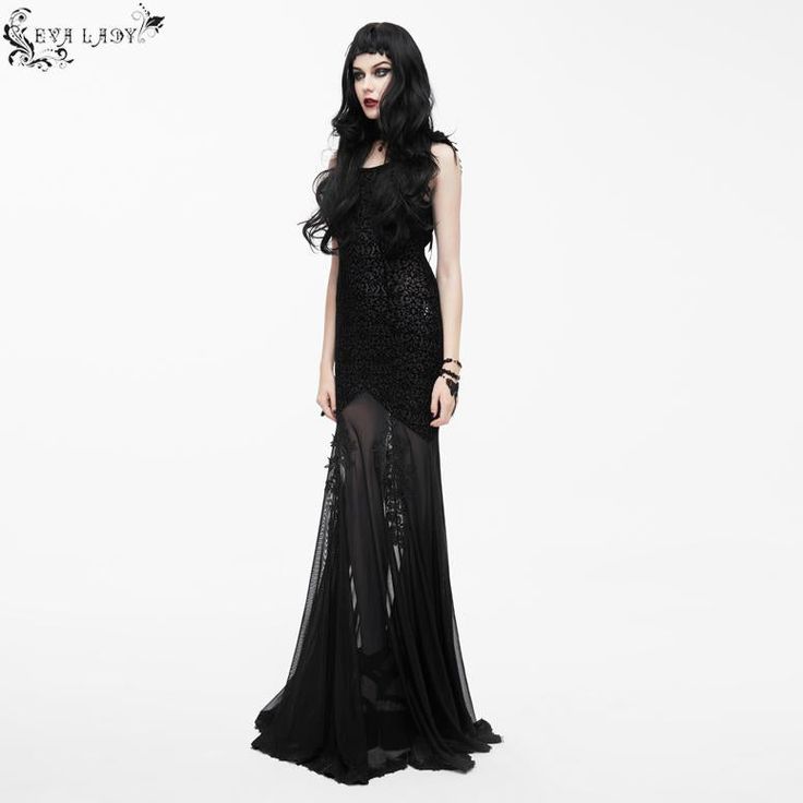 A stunning, glamorous floor-length gothic dress that belongs in a film noir!The skirt features floral embroidery whereas the bodice is embossed with a gothic paisley pattern.Feathered lace is sewn on the shoulders also. Product Specifications:Style: GothicFabric: 95% Cotton, 5% Spandex Gothic Fitted Prom Gown, Gothic Ball Gown For Halloween, Gothic Black Fitted Evening Dress, Fitted Gothic Black Evening Dress, Fitted Black Gothic Evening Dress, Gothic Gown For Halloween Party, Gothic Evening Ball Gown, Gothic Halloween Party Gown, Fitted Gothic Evening Dress