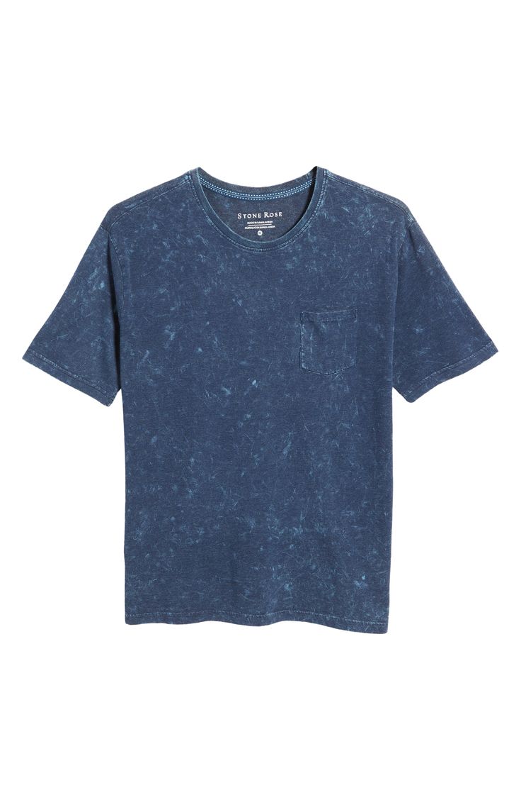 Mottled, acid-wash colors bring fresh energy to a T-shirt made with breathable cotton and a vertical seam bisecting the back. Crewneck Short sleeves 65% cotton, 35% polyester Machine wash, dry flat Imported Acid Wash T Shirt, Stone Rose, Pocket Tshirt, Acid Wash, Blue Shirt, Short Sleeves, Nordstrom, Crew Neck, Energy