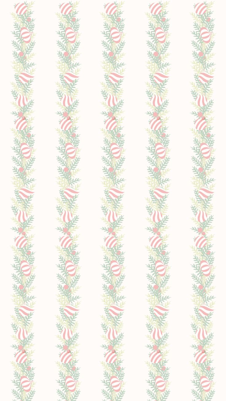 a white and pink striped wallpaper with green leaves