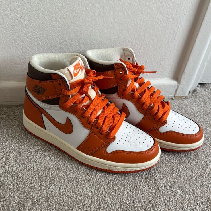 Like New Worn Once No Crease No Scuffs Purchased From Snkrs With Box Starfish Colors, Orange Jordan, Shoes Jordan 1, Nike Jordan Shoes, Shoes Orange, Nike Shoes Jordans, Shoes Jordan, Womens Jordans, Orange Brown