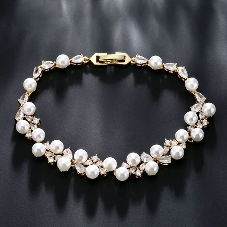 Pearl Wedding Jewelry - Pearl and Cubic Zirconia Bridal Bracelet - Available in Gold and Silver Pearl Wedding Jewelry, Iridescent Pearl, Pearl Jewelry Wedding, Classy And Elegant, Bridal Event, Wedding Accessories Jewelry, Bridal Bracelet, Pearl Wedding, Bridal Pearls