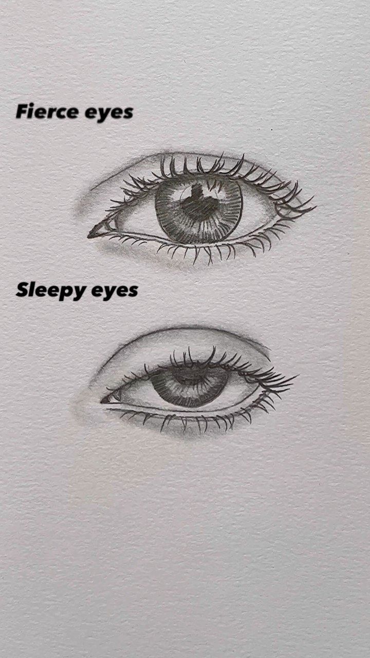 two different types of eyes with the words fierce eyes sleepy eyes written in black ink