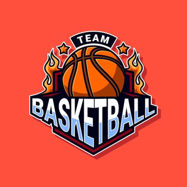 a basketball logo with flames coming out of the hoop and on top of it is an orange background