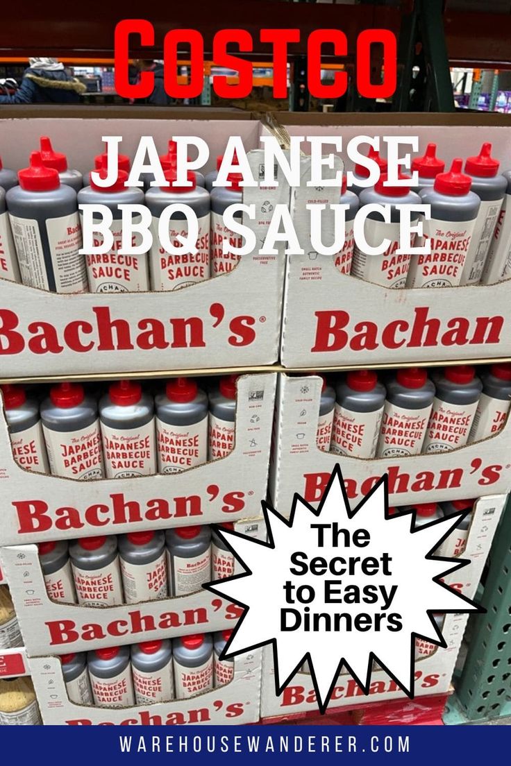 japanese bbq sauce on display in a store with text overlay that reads, the secret to easy dinner costco