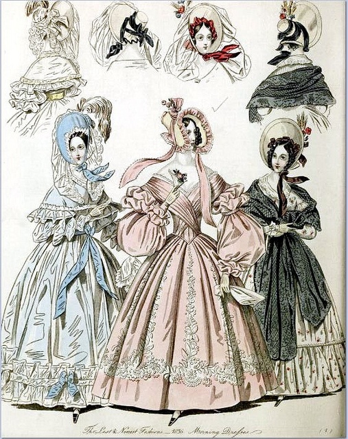 Victorian Drawings, 1836 Fashion, 1840s Dress, 1830s Fashion, Decades Of Fashion, Historical Eras, Romantic Era, Romantic Period, 1800s Fashion