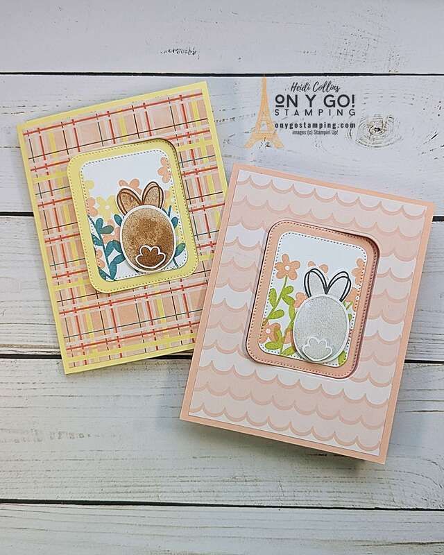 two cards with bunny faces on them sitting next to each other, one is pink and the other is yellow