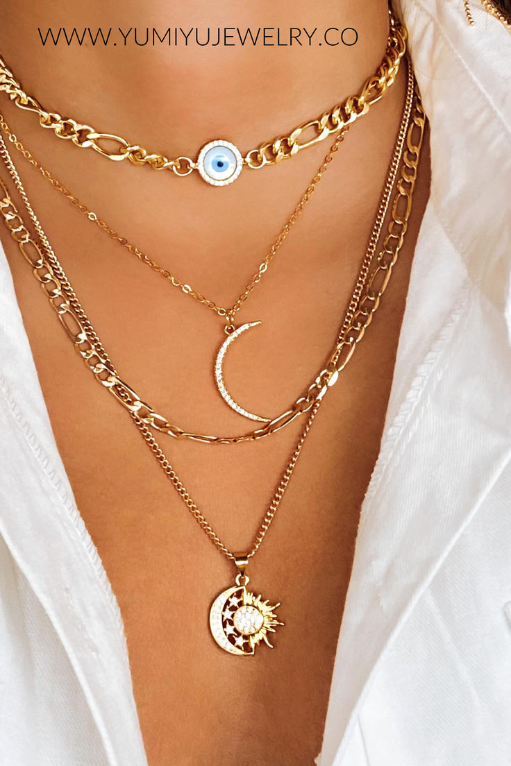 SAPPHIRE EVIL EYE NECKLACE Sun Moon Necklace, Necklace Sapphire, Sun And Moon Necklace, Gold Moon Necklace, Evil Eye Pendant, Latest Jewellery, Cheap Jewelry, Kundan Jewellery, Evil Eye Necklace