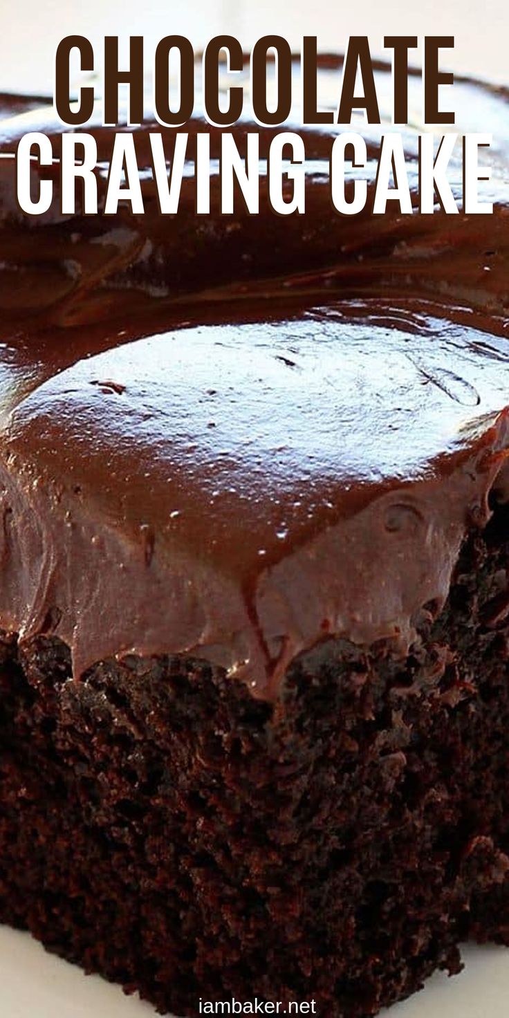 a close up of a cake on a plate with the words chocolate craving cake