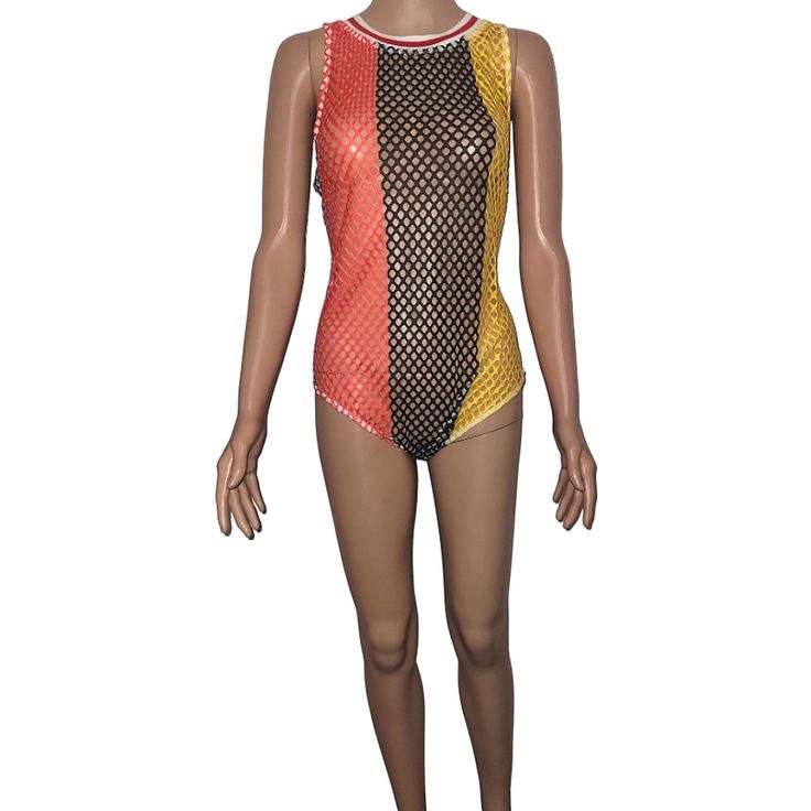 Red, Yellow, Green Mesh Short Shelve Body Suit. Size: 2 Xl Brand: K Glam Price: $20 #Bodysuit #Love # Island Vibes # Color # Fun # Channice's Chic Boutique Summer Club Tops In Multicolor, Red Color Block Tops For Summer, Color Block Tops For Party Spring, Stretch Red Top For Beach Season, Stretch Red Tops For Beach Season, Glam Tops, Mesh Short, Island Vibes, Mesh Shorts