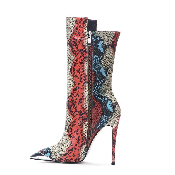 Shop Women's Red-blue Python Printed Vegan Leather Pointed Toe Stiletto Heels Ankle Boots color Blue for Anniversary, Date, Going out, Hanging out with worldwide Free shipping & Free return. Multicolor Ankle Boot Heels For Fall, Multicolor High Heels For Winter, Trendy Multicolor Ankle Boot Heels, Chic Multicolor Pointed Toe Boots, Chic Multicolor High Heel Boots, Multicolor High Heels For Fall, Multicolor High Heel Boots For Night Out, Boots Mid Calf, Pointy Toe Boots