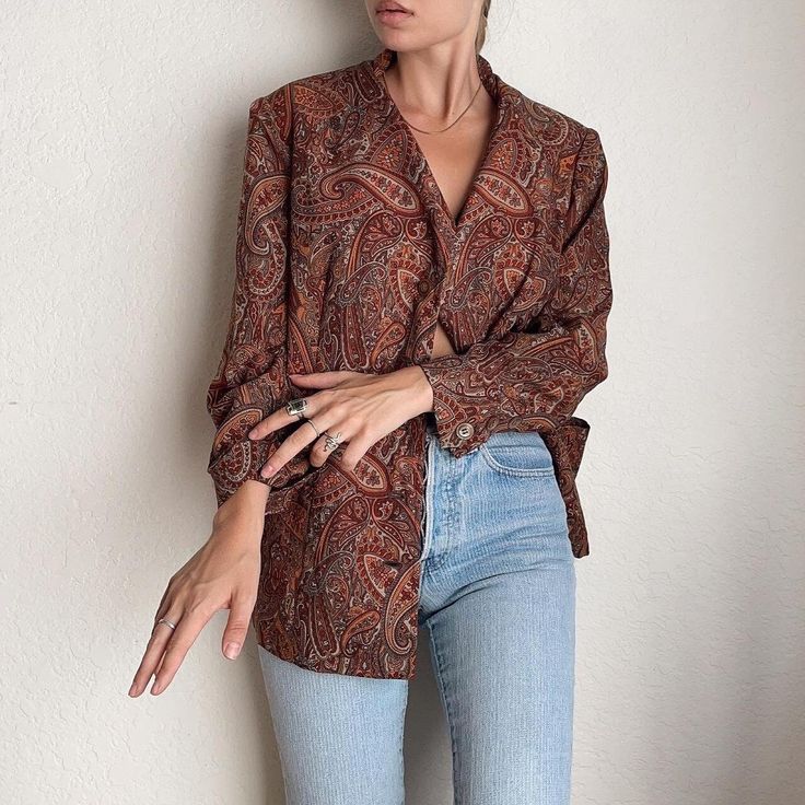 Vintage 1970/80s Blouse - Etsy Vintage V-neck Tops For Workwear, Fall Retro Blouse With Vintage Print, Retro Vintage Print Blouse For Fall, Retro Blouse With Vintage Print For Fall, Vintage Long Sleeve Blouse For Fall, Retro V-neck Top For Workwear, Long Sleeve Blouse For Vintage Fashion In Fall, Bohemian Tops With Vintage Print For Fall, Long Sleeve Blouse For Fall Vintage Fashion