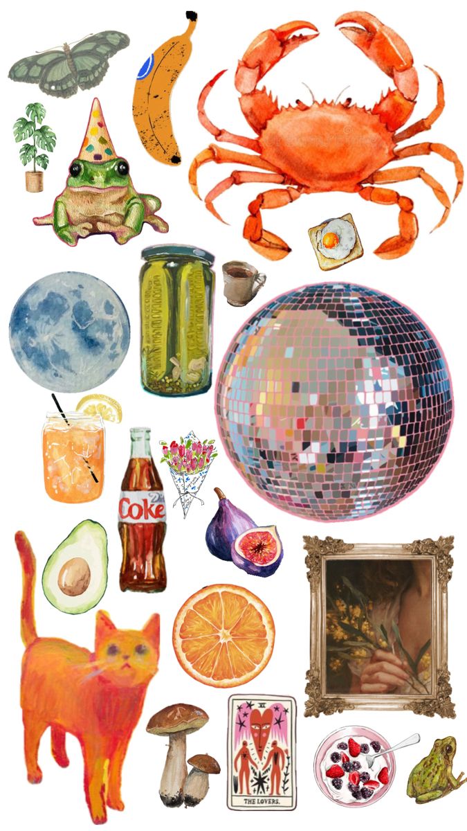 various items are arranged in the shape of a ball, oranges, and other things