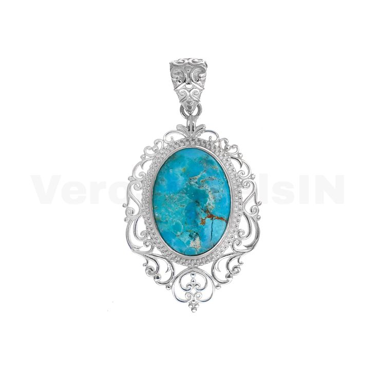 Elevate your style with this stunning Turquoise Pendant - a perfect gift for her. Handcrafted with care, this pendant necklace features a large oval-shaped turquoise gemstone set in 925 sterling silver. The twisted carving design adds a unique touch to this statement piece. This necklace comes without any chain. If you want a chain with it, please message us. Best Price Guarantee on this product. The natural turquoise stone is believed to have self-healing properties and is known for its vibrant Elegant Turquoise Pendant Necklace With Natural Stones, Turquoise Gemstone Necklace For Anniversary, Elegant Turquoise Sterling Silver Jewelry, Elegant Turquoise Jewelry With Large Pendant, Blue Turquoise Gemstone Necklace For Anniversary, Elegant Turquoise Cabochon Necklace, Elegant Turquoise Gemstone Necklace, Elegant Hallmarked Turquoise Jewelry, Elegant Turquoise Pendant Necklace As Gift