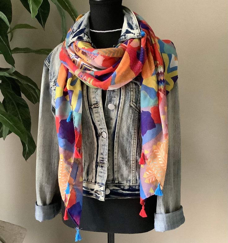 ❤️ Love these vibrant colours! Our handmade lightweight scarves are the perfect  accessory.  All of our fall  scarves are 100% polyester which makes them lightweight, fade resistant and colourful. These are large at approximately 30 inches x 70 inches. May vary slightly due to being handmade. I've added cute tassels for that boho look!   ❤ Each scarf is packaged with love in a cute burlap pouch.  ❤    ❤ ABOUT BB: We are an inspirational and fun loving mother-daughter team that started up a busin Colourful Scarf, Bohemian Scarf, Bohemian Scarves, Loving Mother, Womens Scarf, Printed Scarf, Tassel Scarf, Fall Scarves, Colorful Scarf