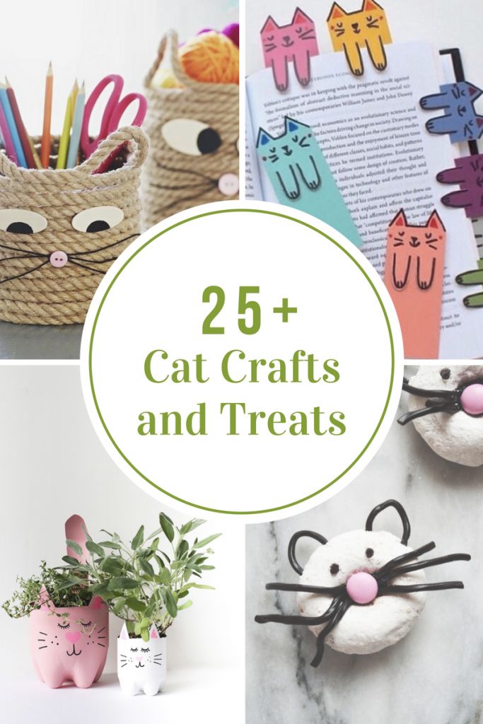 some crafts that are made out of straw and paper with the words 25 + cat crafts and treats