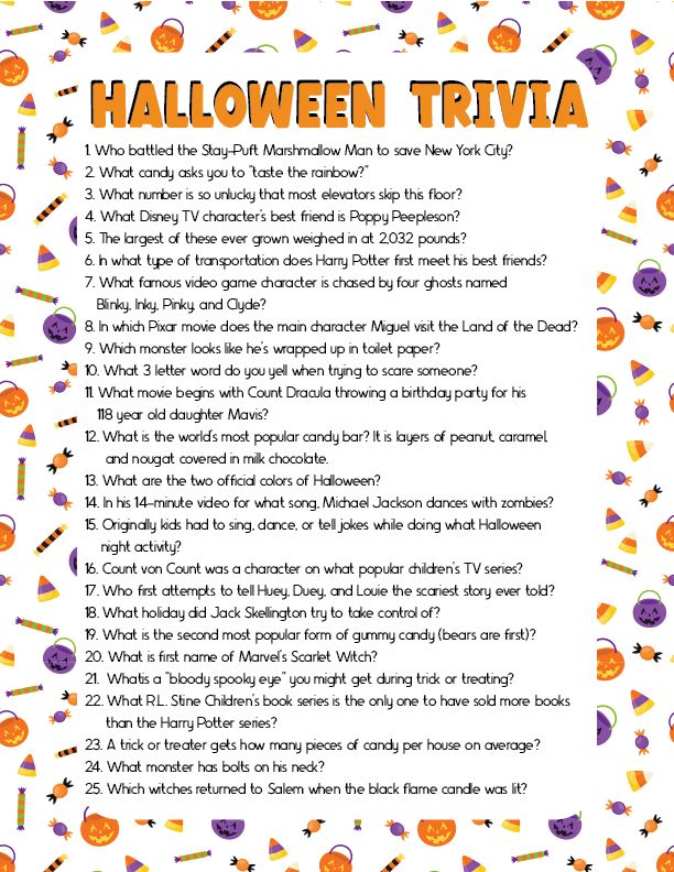 a halloween trivia with pumpkins and other items on it, including candy canes