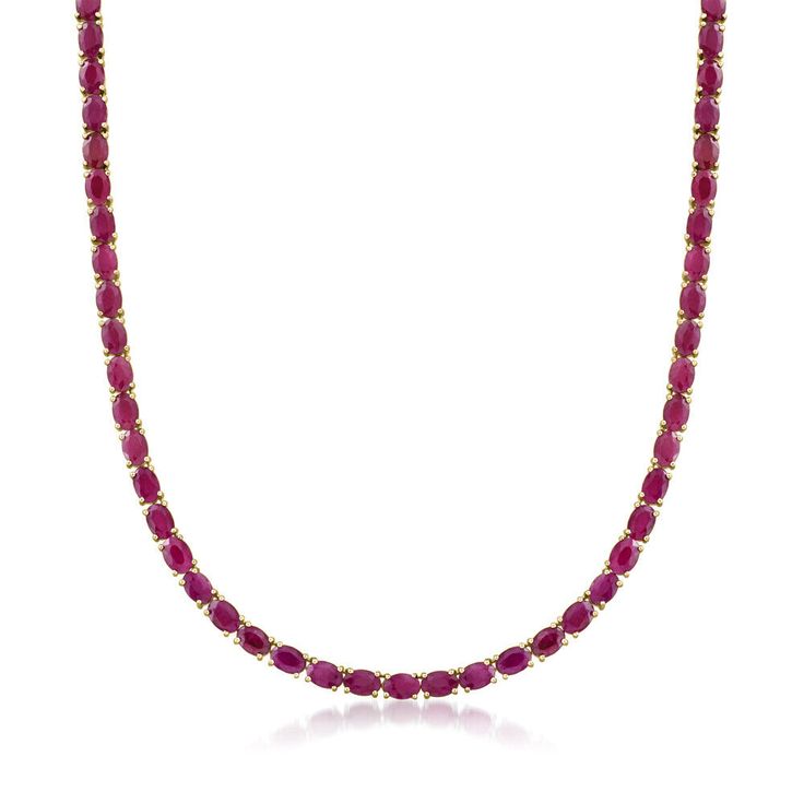 Our eBay Store About Us Contact Us Add to Favorite Sellers Ross-Simons 40.00 ct. t.w. Ruby Necklace in 18kt Gold Over Sterling A top-rated jeweler since 1952, Ross-Simons travels the world to find high-quality styles at the best prices. Embrace the bold beauty of deep red with this compelling ruby necklace where 40.00 ct. t.w. oval brilliant-cut rubies trail the neckline in 18kt yellow gold over sterling silver, a rich setting that furthers the warm glow of the gems. It's a gorgeous gemstone sta Safety Box, Ruby Birthstone, Ruby Necklace, Box Clasp, Ruby Stone, July Birthstone, Red Stone, Fine Jewellery Necklace, Deep Red