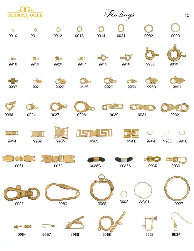 various types of rings and chains are shown in this image, with the names on them