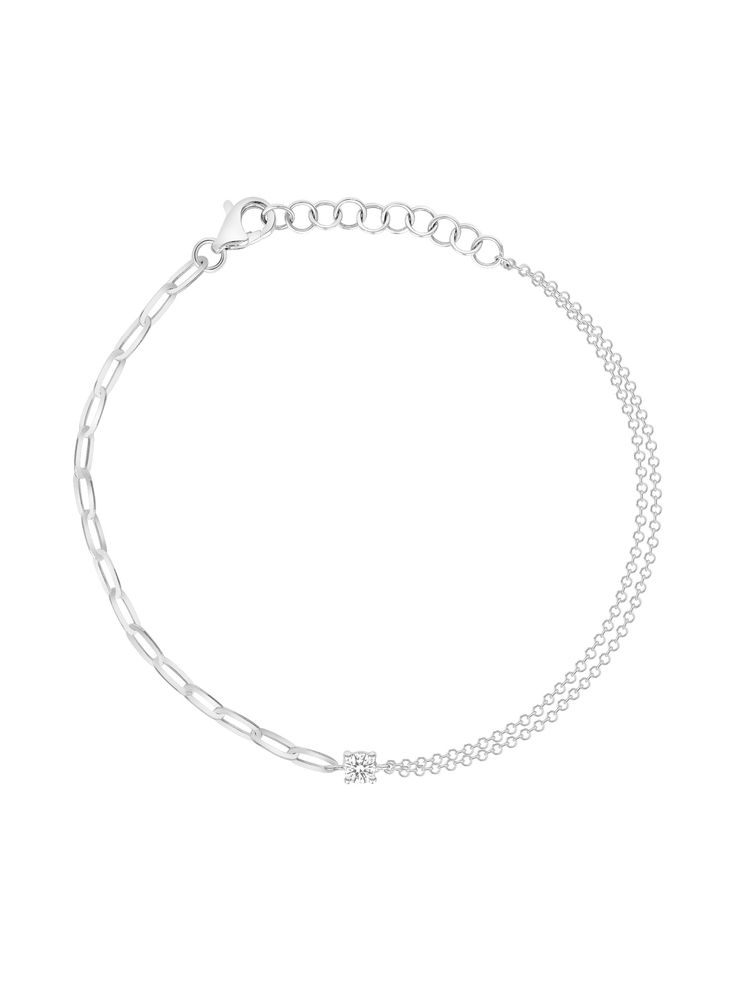 If you can't decide between a paperclip and cable chain, why not have both? This bracelet will add some style and sparkle to your stack! Everyday White Gold Bracelet With Paperclip Chain, Minimalist White Gold Chain Link Bracelet, Dainty White Gold Chain Bracelet, White Gold Cable Chain Bracelet With Oval Links, Minimalist Everyday Luxury Bracelet With Cable Chain, Minimalist White Gold Cable Chain Bracelet, Everyday White Gold Paperclip Chain Bracelet, Modern White Gold Bracelets With Paperclip Chain, White Gold Link Bracelets With Cable Chain Detail