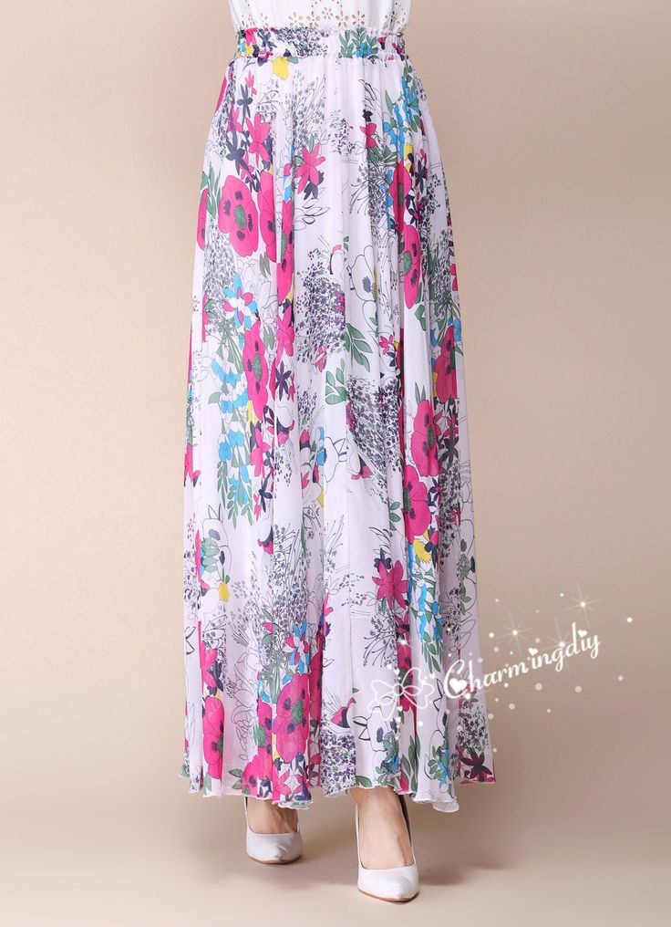 Rosy Flower Chiffon Skirt Long Maxi Sundress Beachdress Holiday Dress Women Summer Pleat Dress Beach Skirt Plus Size Dresses Detail Info: ❤ Color: as picture, rosy flower. More color choice link: https://www.etsy.com/listing/213656440/chiffon-dress-color-card?ref=shop_home_feat_1 you just note the color you want with order, we will make according to your note. ❤ Material: Chiffon Waist 60-100cm, Please choose the length according to your height! Please note your waist size with your order, thank Summer Chiffon Dress For Garden Party, Bohemian Chiffon Dress For Summer Garden Party, Summer Chiffon Maxi Dress For Day Out, Floral Print Summer Maxi Skirt For Day Out, Breezy Summer Maxi Skirt, Flowy Floral Print Skirt For Vacation, Flowy Floral Print Beach Skirt, Floral Print Beach Skirt For Spring, Flowy Floral Beach Skirt