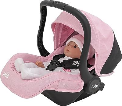 a baby doll in a pink stroller