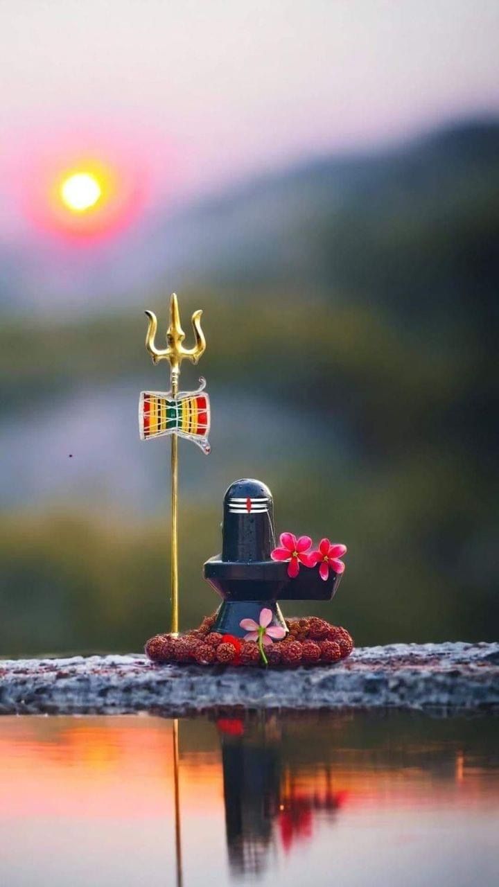 a miniature hat with a flag and a flower on it sitting in front of a body of water