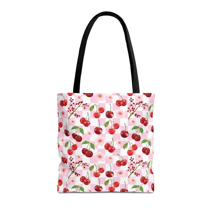 Available in 3 sizes to add both functionality and style, these tote bags come with multiple handle colors to match your designs. Made with spun polyester, these bags feature double-stitched seams, cotton webbing straps, and nonwoven laminate lining for high-end durability. .: Made with 100% polyester, a medium-weight fabric (6.49 oz/yd² (200 g/m²)) that is highly durable and perfect for everyday use. .: Various color handle options.: All tote bags come with a non-woven laminate inside, cotton h Red School Bag For Spring, White School Bag With Reinforced Handles, White Bags With Reinforced Double Handles, Pink Shopping Bags With Reinforced Handles, White Double Handle Bag With Reinforced Handles, White Tote Bag With Reinforced Handles, Pink Rectangular Bag With Reinforced Handles, Red Rectangular Bag With Reinforced Handles, Cherry Tote Bag