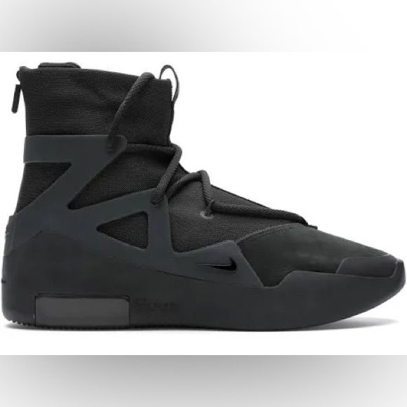 Nike Fear Of God Mans Sneakers Size 10 Triple Black Near Perfect Condition Worn Once Indoors Only No Rips Or Stains Comes With Box Authentic Custom High-top Sneakers With Laces For Athleisure, Modern Black Custom Sneakers With Laces, Modern Black High-top Sneakers With Laces, Black High-top Sneakers With Round Toe For Athleisure, Black Athleisure High-top Sneakers With Round Toe, Modern Nike Custom Sneakers With Boost Midsole, Nike Athleisure Custom High-top Sneakers, Custom High-top Black Sneakers With Vibram Sole, Nike Modern High-top Sneakers