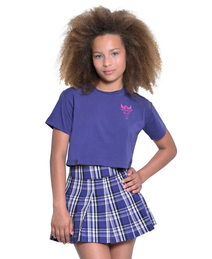 in stock Purple Short Sleeve T-shirt For School Spirit, Purple Short Sleeve T-shirt For School, Purple Short Sleeve School T-shirt, Trendy Crew Neck Top For School, Casual Purple School Top, School Spirit Short Sleeve Tops, Trendy Short Sleeve T-shirt For School, Casual Short Sleeve Tops For School, Trendy Short Sleeve School Tops