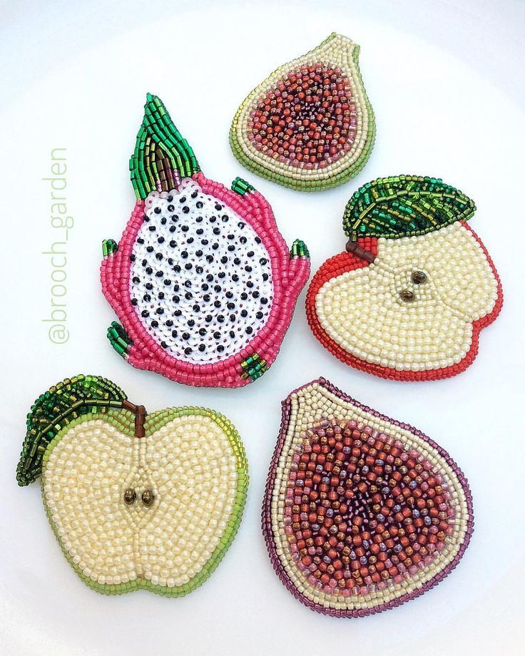 Embroidery Stitches With Beads, Fruit Bead Embroidery, Cherry Bead Embroidery, Strawberry Bead Embroidery, Heart Bead Embroidery, Glass Bead Embroidery, Beads Embroidery Patterns, Easy Bead Embroidery, Flower Bead Embroidery