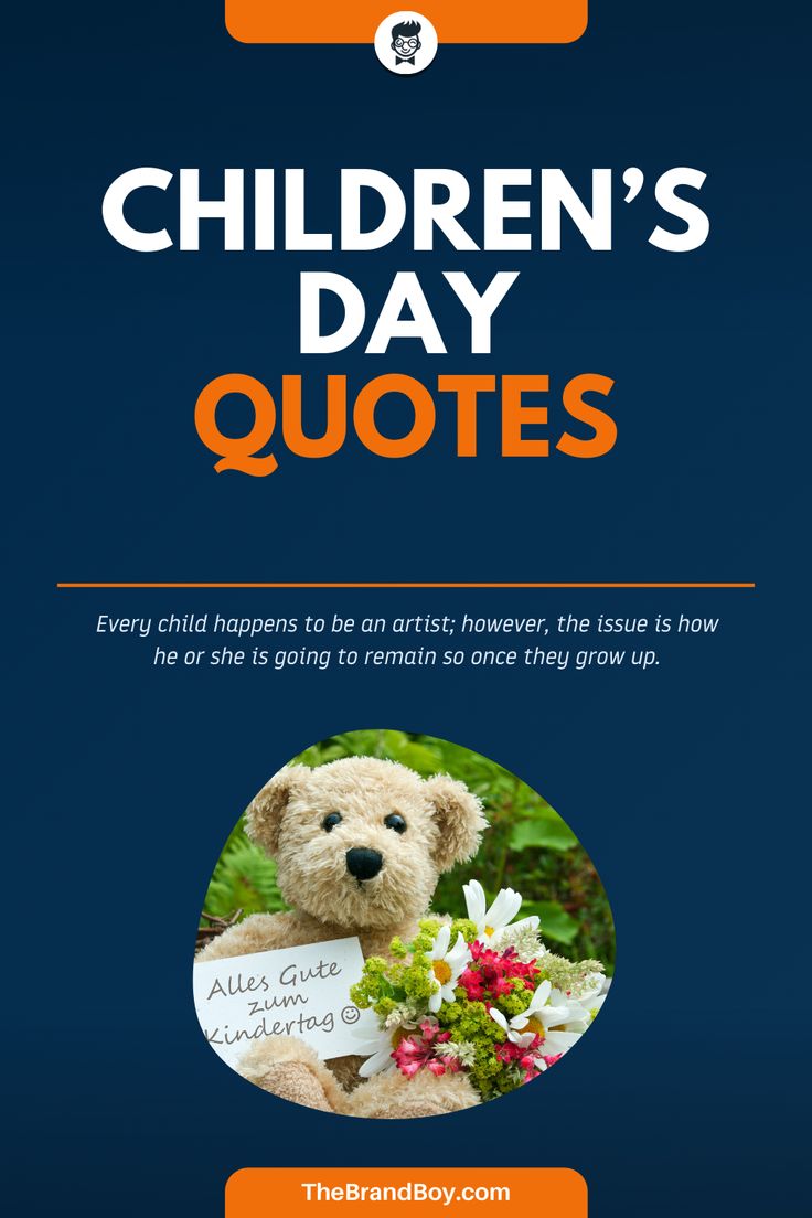 the children's day quote is shown with an image of a teddy bear holding flowers