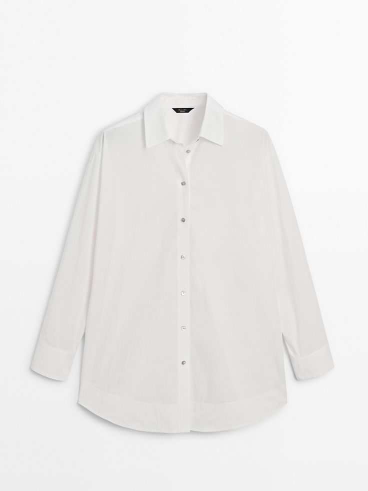 Cotton poplin oversize blouse with double hem - White | ZARA United States Oversize Blouse, Staple Dress, Oversized Blouse, Cardigan Sweater Jacket, Shirt Blouses Tops, Blouse White, Denim Coat, T Shirt Vest, Denim Outfit