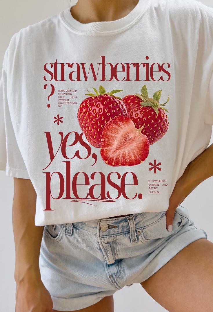 Comfort Colors® Strawberries? Yes Please Tee Crafted from premium 100% ring spun cotton by Comfort Colors, these shirts guarantee comfort and durability. For best results, wash on cold and hang to dry. This Comfort Colors Tee comes in standard unisex sizing. For a more oversized fit, consider sizing up. For those aiming for an oversized "T-shirt Dress" vibe, we recommend going up 2 sizes. Please consult the size chart to ensure the perfect fit for you. If you don't see the color that you want, message us to see if we can make it happen Rest assured, a tracking number will be provided once your order is shipped. Should you encounter any issues or have questions, please don't hesitate to reach out. Your satisfaction is our top priority! Please note: Due to the direct-to-garment printing proc T-shirt Prints, Fruit T Shirt, Cheap Pink Fruit Print T-shirt, Retro Strawberry, Strawberry Graphic, Vintage Graphic Tees, Graphic Tee Vintage, Vintage Fruit, Oversized T Shirt Dress