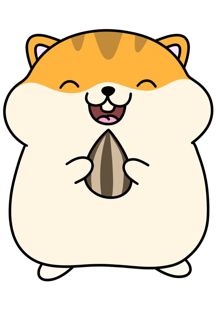 a cartoon cat with its mouth open and eyes closed, holding a piece of food in it