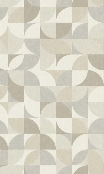 a white and grey wallpaper with circular shapes on the top, in shades of gray