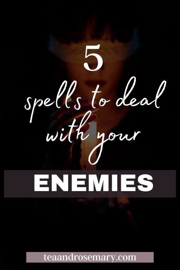 a woman holding a candle in her hands with the words 5 spells to deal with your enemies