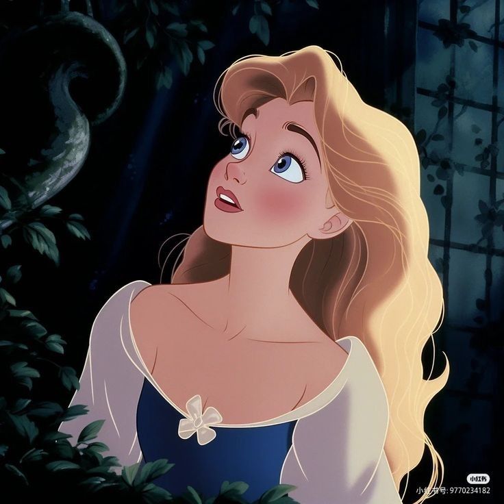 the princess from sleeping beauty looking up at something