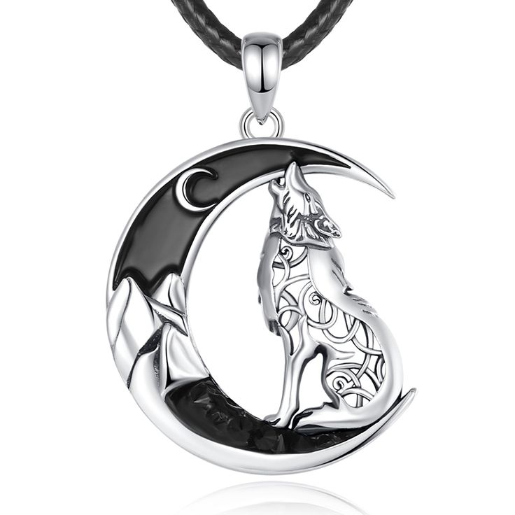 Experience the strength & beauty of the Celtic wolf necklace – crafted with sterling silver for a totally hypoallergenic design that keeps you in good health for the long haul! Accented with black zircon moons, you'll enjoy a timeless look you can wear any day. 🐺🌙 Material: 925 Sterling Silver Finishing: High Polish; Pendant Size :24.6mm*36.6mm；Weight:6.41g; Chain size: 18inch ( 46cm) or 20 inch (51cm) Package: Package Included (To Choose one of 3 Different Sets) 1. 1x Only Pendant+1x Silver C Wolf Jewelry Silver, Celtic Wolf, Emo Jewelry, Crescent Moon Jewelry, Wolf Pendant, Wolf Necklace, Dragon Bracelet, Wolf Jewelry, Princess Jewelry