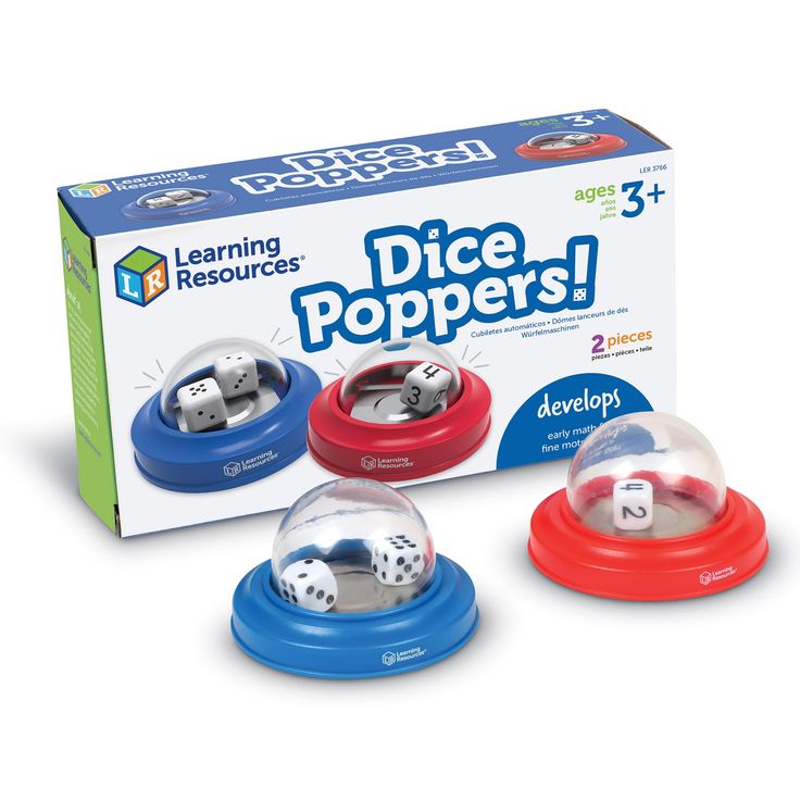 three dice poppers are shown in front of a box with the words dice poppers