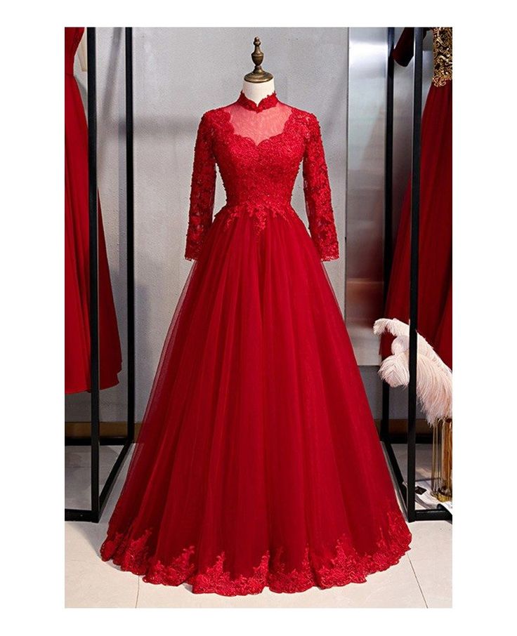 Shop stunning lace trim long formal dress with lace long sleeves online. All instock with free shipping. Pro since 2009. Red Prom Long Sleeve Dress, Luxury Long Sleeve Red Embroidered Dress, Red Prom Dress Plus Size Long Sleeve, Luxury Long Sleeve Gown With Lace Trim, Cheap Traditional Long Sleeve Dresses, Red Wedding Dress With Long Sleeves, Luxury Red Long Sleeve Evening Dress, Cheap Traditional Long-sleeved Dresses, Red Prom Dresses Long Modest