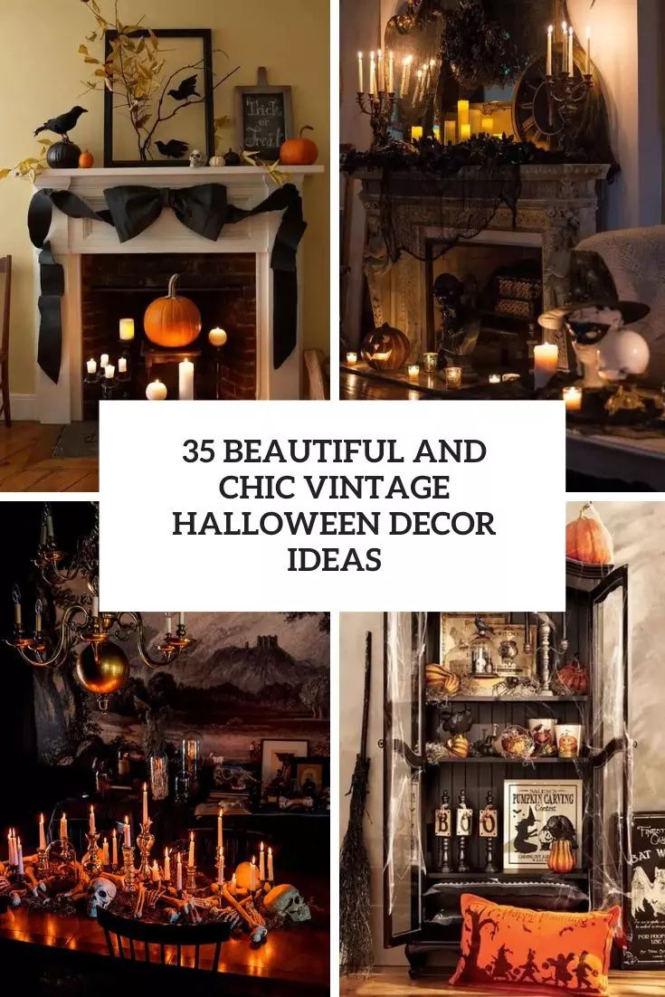 halloween decor with candles, pumpkins and other decorations