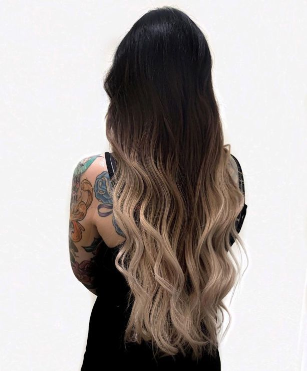 Brunette To Platinum Blonde Balayage, Dark Brown Hair Ombre, Shoulder Length Ombre Hair, Brown To Blonde Ombre Hair, Black And Blonde Ombre, Ombre Hair Ideas, Black To Blonde Hair, Silver Ombre Hair, Hair Caramel