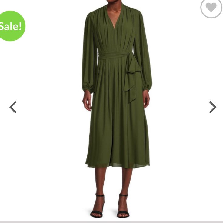 a woman in a green dress is on sale for $ 10, and she has an extra