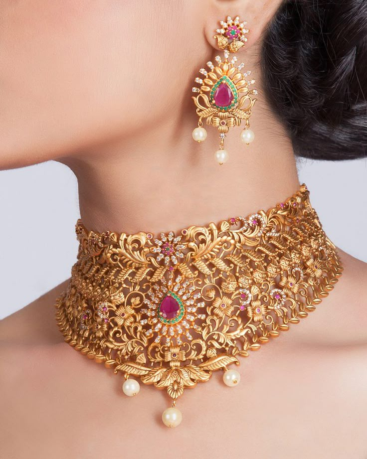 Buy Ila Chokar Set | Indian Chokar Online - Tarinika Paw Necklace, Bridal Necklace Designs, Choker Necklace Designs, Necklace Set Indian, Gold Necklace Indian Bridal Jewelry, Bridal Fashion Jewelry, Gold Fashion Necklace, Gold Jewellery Design Necklaces, Choker Set